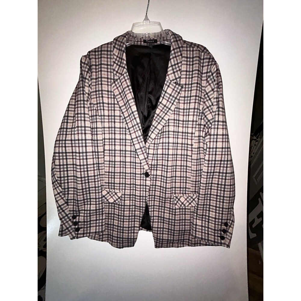 Torrid Studio Double Knit Blazer Sz 4x Multicolor Plaid One Button Notch Collar
